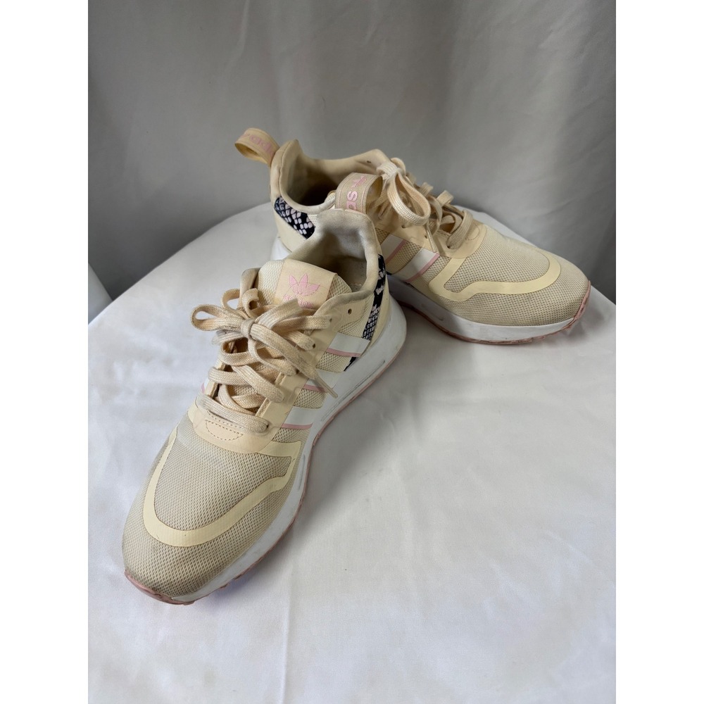Adidas Womens‎ Beige Pink Stripes Running Shoes Sneakers US 8.5